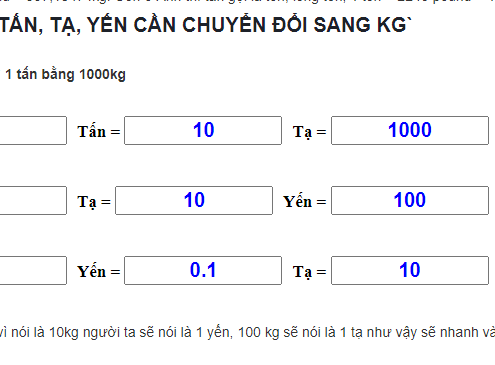 1 tan bang bao nhieu kg